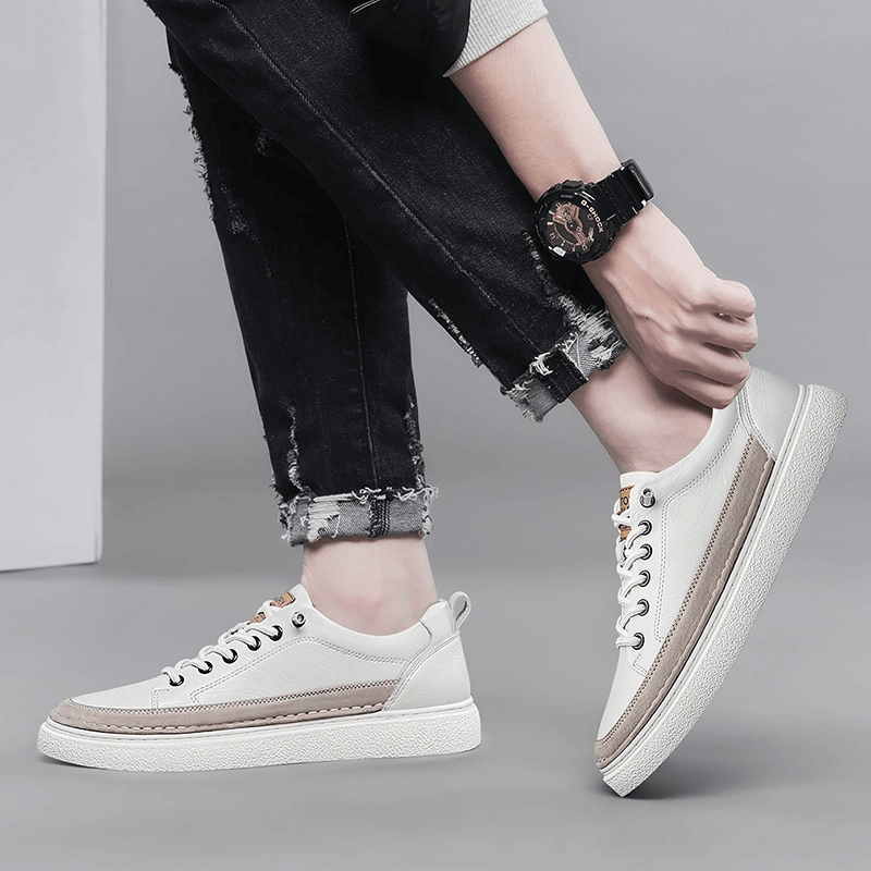 Stylish leather breathable men's sneakers with lace-up closure and rubber sole, perfect for athletes and casual wearers - SF1182.